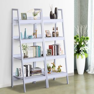 Set of 2 4 Tier Ladder Shelf Bookcase Multi-Use Display Rack Storage Shelving Unit Display Stand Flower Plant Holder White