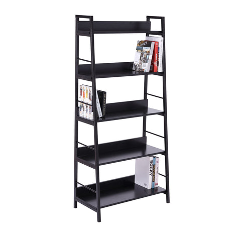 Image of Wood Bookcase 5-Tier Wide Bookshelf Shelving Storage Furniture Home (Black)