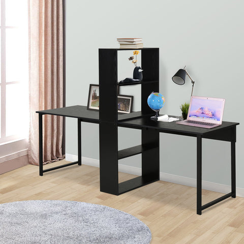 Image of Computer Table Writing Table Home Office Workstation w/ Bookshelf Black