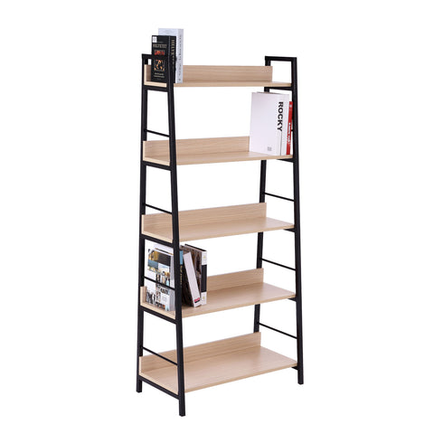 Image of Wood Bookcase 5-Tier Wide Bookshelf Shelving Storage Furniture Home (Oak/Black)