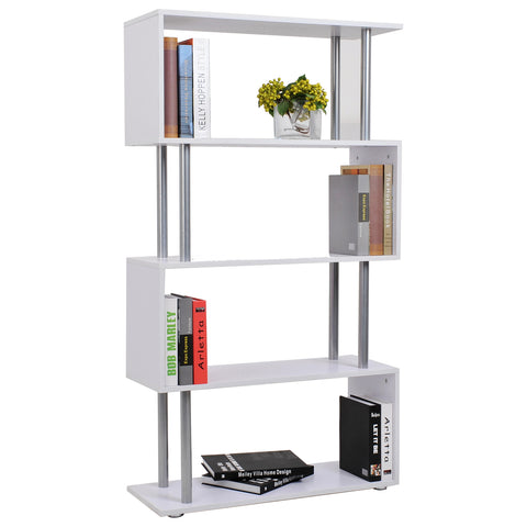Image of 4-Tires Wooden Bookcase S Shape Storage Display Unit Home Organizer Room Divider