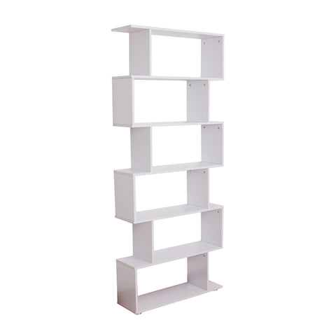 Image of 6-Tires Wooden Bookcase S Shape Storage Display Unit Home Divider Office Furniture White