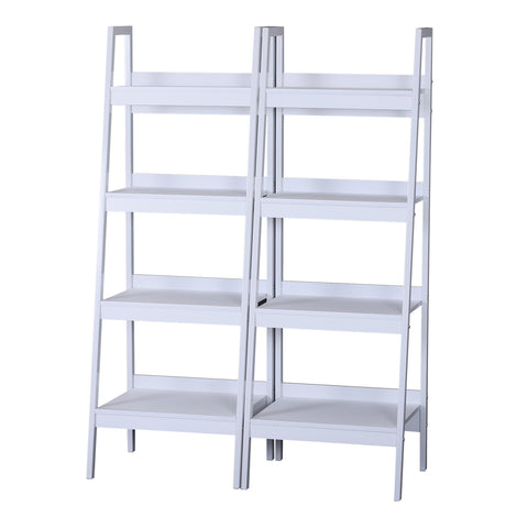 Image of Set of 2 4 Tier Ladder Shelf Bookcase Multi-Use Display Rack Storage Shelving Unit Display Stand Flower Plant Holder White