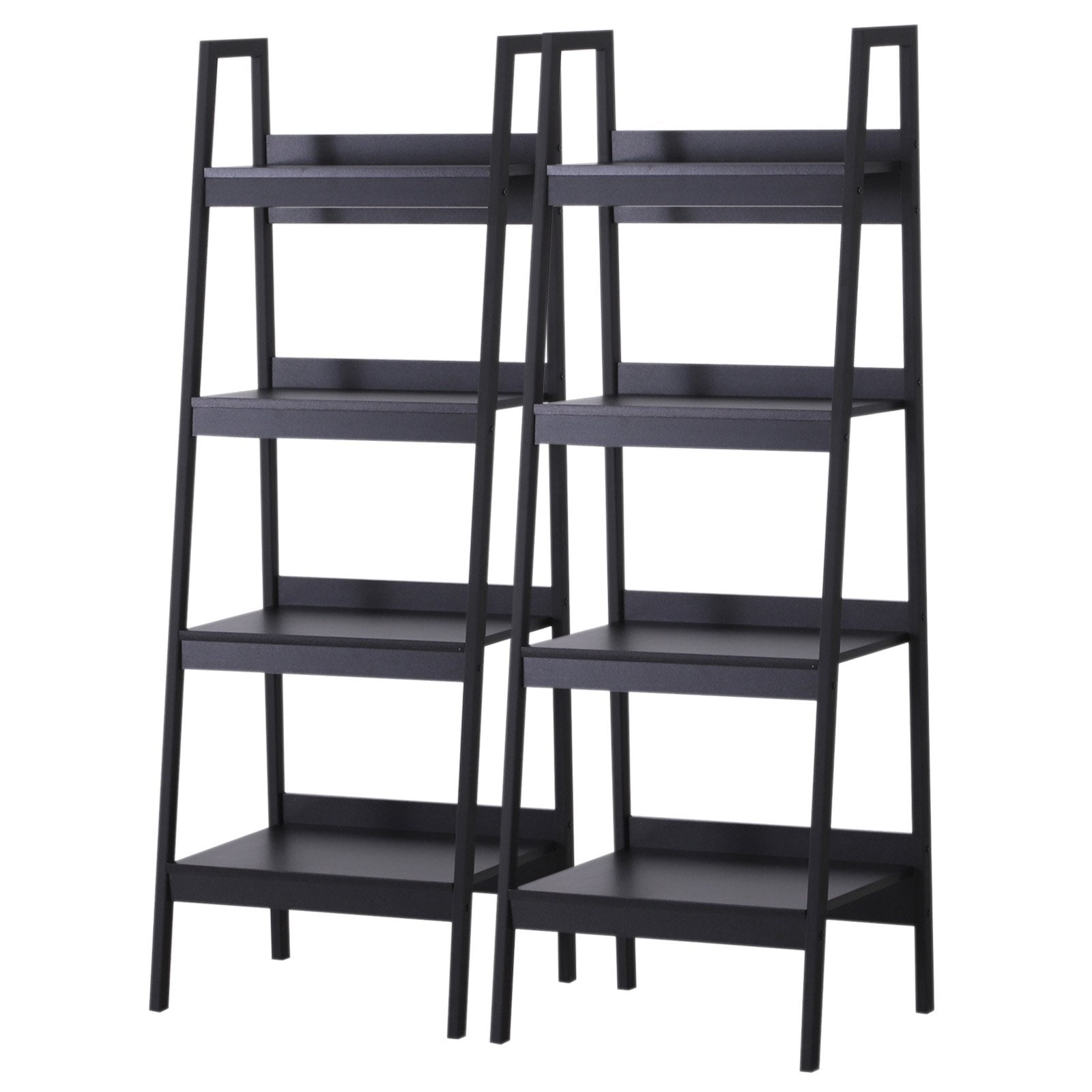 Set of 2 4 Tier Ladder Shelf Bookcase Multi-Use Display Rack Storage Shelving Unit Display Stand Flower Plant Holder Black