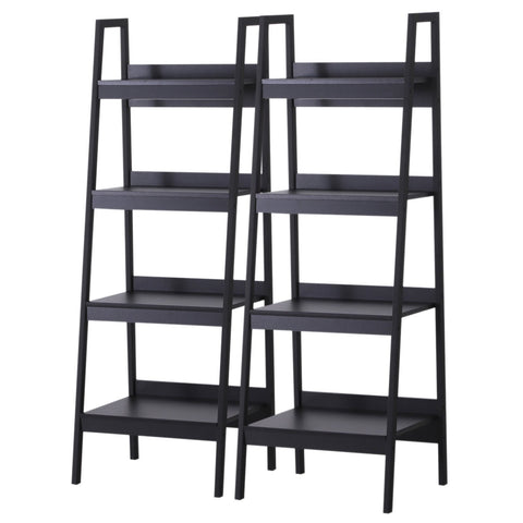 Image of Set of 2 4 Tier Ladder Shelf Bookcase Multi-Use Display Rack Storage Shelving Unit Display Stand Flower Plant Holder Black