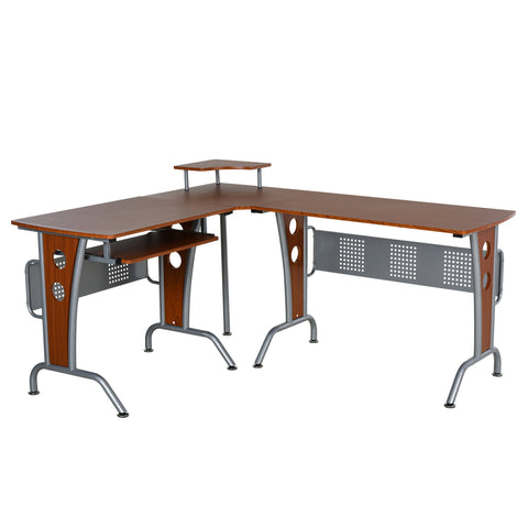 Image of L-Shaped Corner Computer Office Desk PC Table Workstation with Keyboard Tray