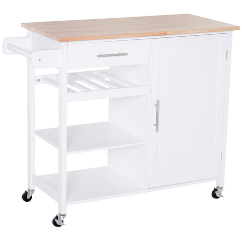 Image of Kitchen Trolley Serving Cart Rolling with Drawer and Open Shelf White