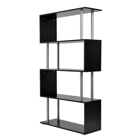 Image of 4-Tires Wooden Bookcase S Shape Storage Display Unit Home Décor Black