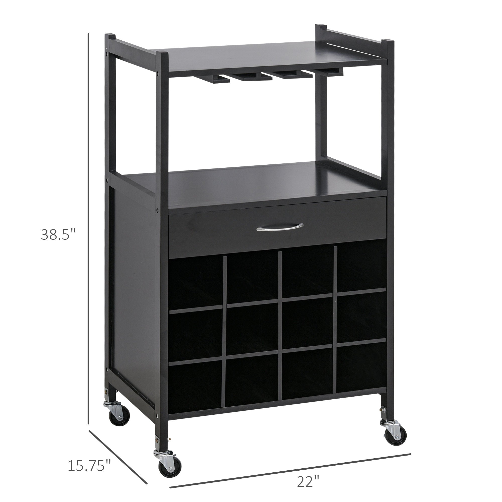 Multi-tier Rolling Kitchen Trolley Serving Cart w/ Drawer Open Shelf Wine Rack