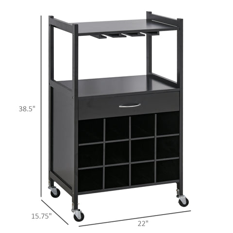 Image of Multi-tier Rolling Kitchen Trolley Serving Cart w/ Drawer Open Shelf Wine Rack