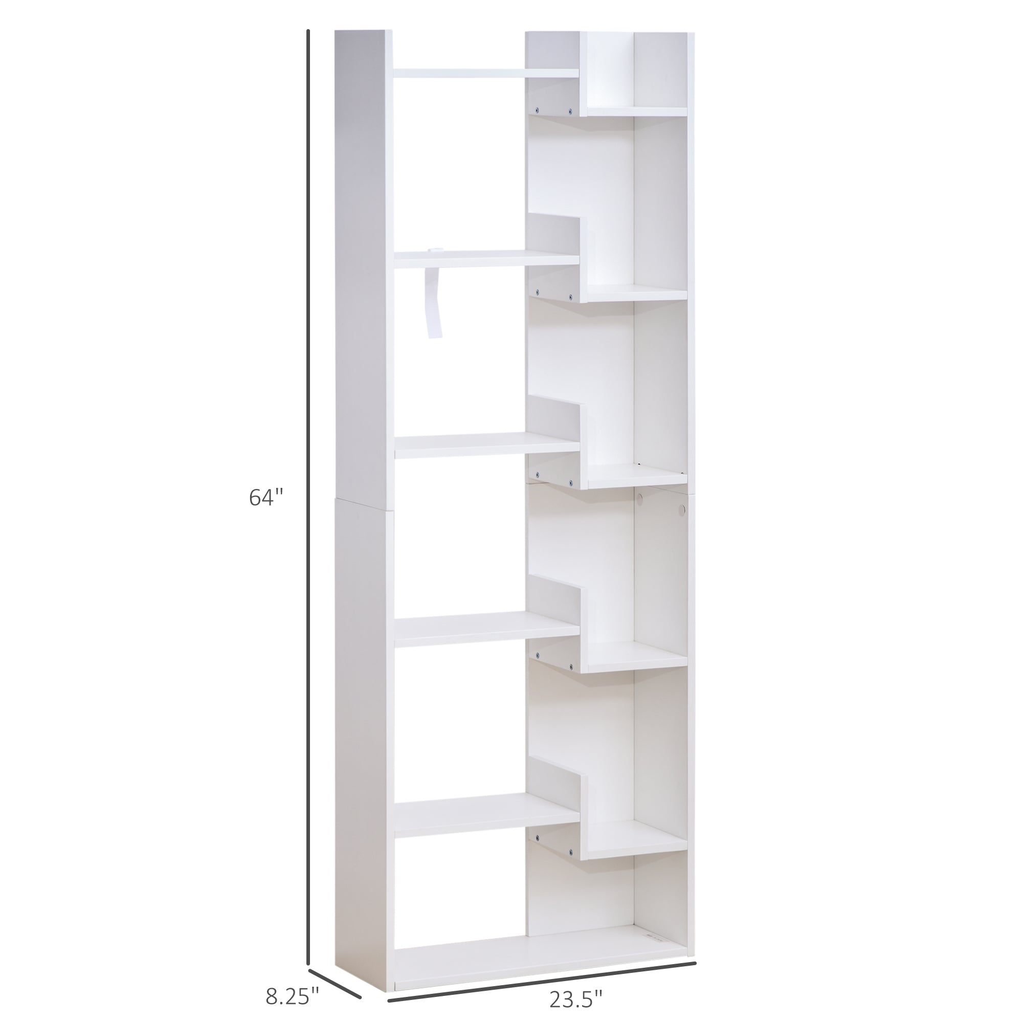 6-Tier Oak Color MDF Bookcase White Open Shelf for CDs Records Books Home Office