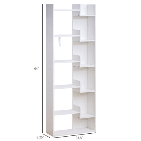 Image of 6-Tier Oak Color MDF Bookcase White Open Shelf for CDs Records Books Home Office