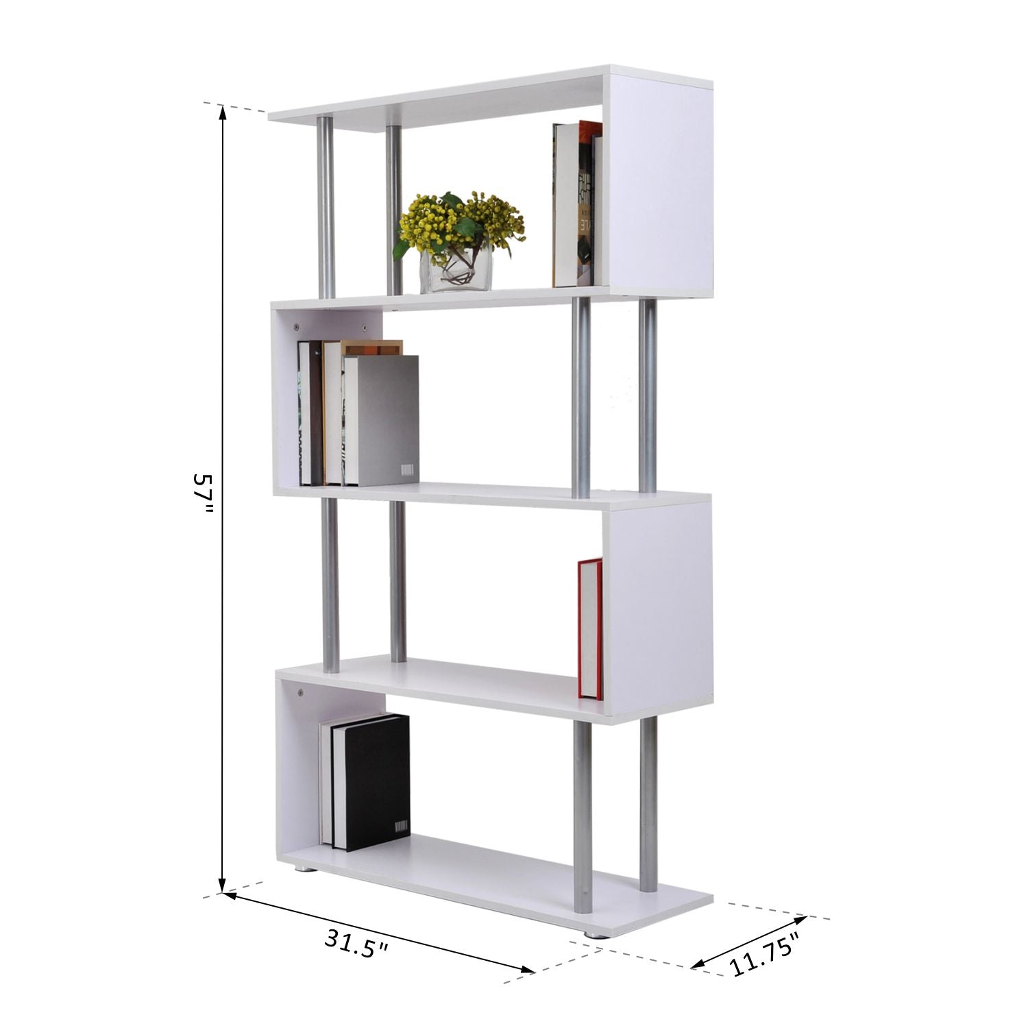 4-Tires Wooden Bookcase S Shape Storage Display Unit Home Organizer Room Divider