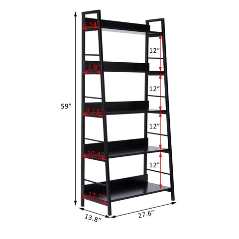 Image of Wood Bookcase 5-Tier Wide Bookshelf Shelving Storage Furniture Home (Black)