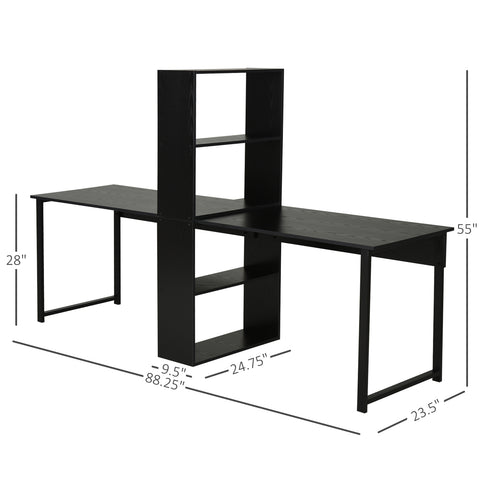 Image of Computer Table Writing Table Home Office Workstation w/ Bookshelf Black