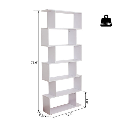 Image of 6-Tires Wooden Bookcase S Shape Storage Display Unit Home Divider Office Furniture White