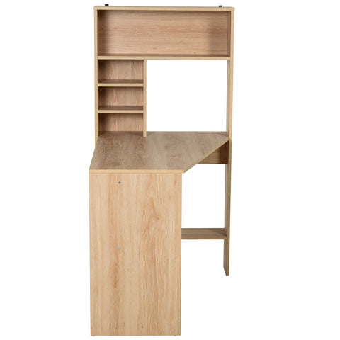Image of Modern Computer Office Desk Wood Corner Desk with Multi-Tier Storage Shelf