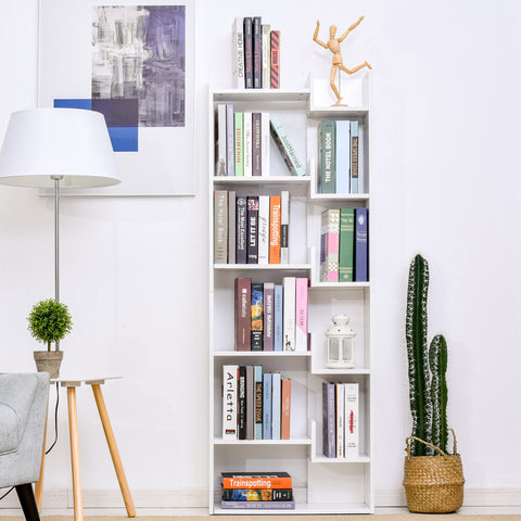 Image of 6-Tier Oak Color MDF Bookcase White Open Shelf for CDs Records Books Home Office