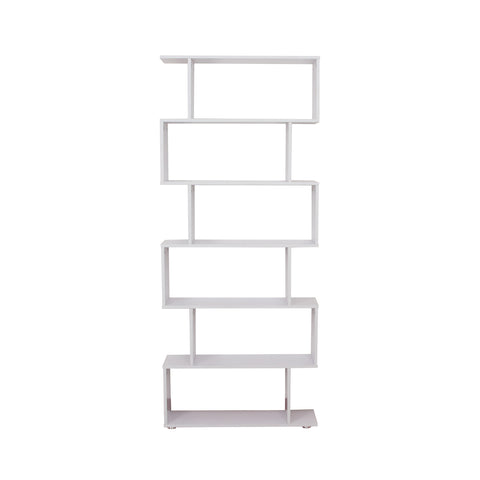 Image of 6-Tires Wooden Bookcase S Shape Storage Display Unit Home Divider Office Furniture White