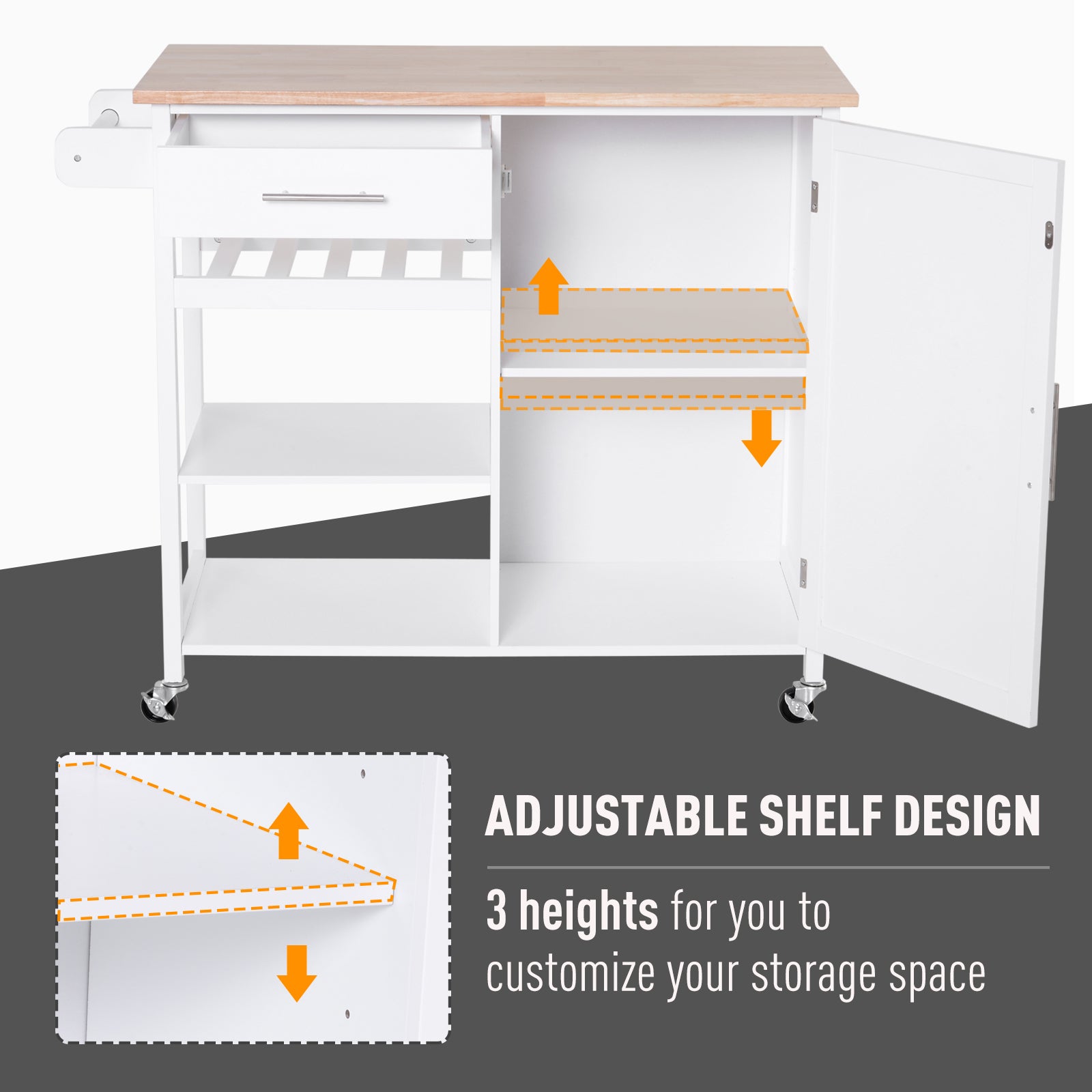 Kitchen Trolley Serving Cart Rolling with Drawer and Open Shelf White