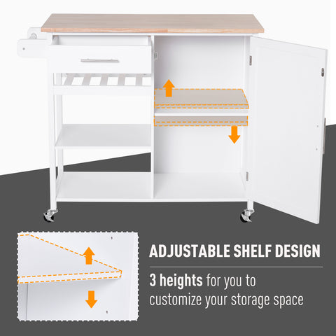 Image of Kitchen Trolley Serving Cart Rolling with Drawer and Open Shelf White