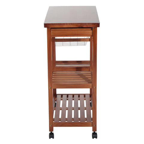 Image of Wooden Kitchen Trolley Cart Basket Drawer Dining Storage w/Roller Holder Wood