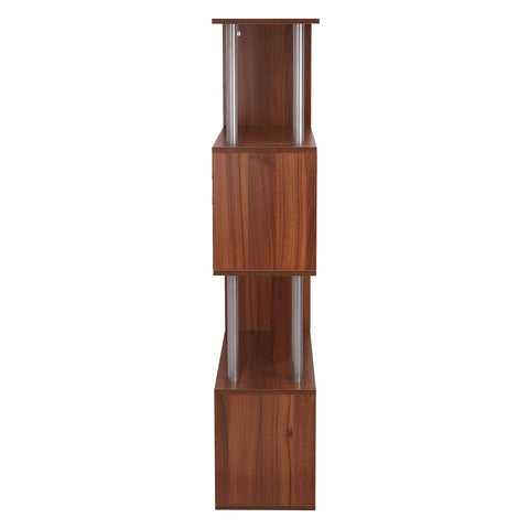 Image of Wooden Bookcase S Shape Storage Display Unit 4 Shelf Home Décor Walnut