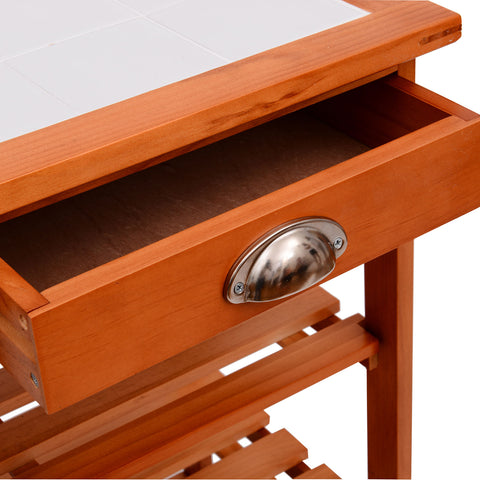 Image of Rolling Kitchen Trolley Cart 4 Tier Storage Wooden Table Rack 2 Drawers Baskets Countertop