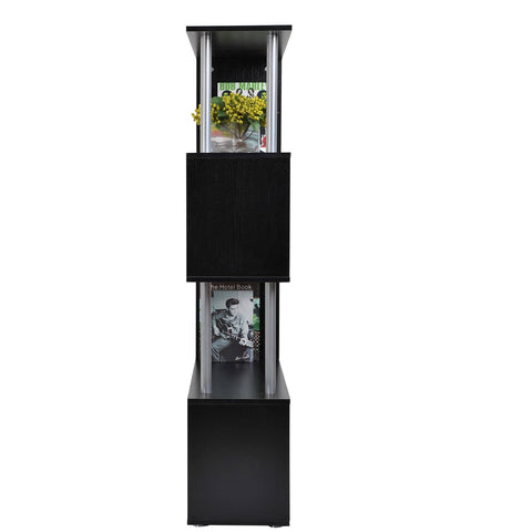 Image of 4-Tires Wooden Bookcase S Shape Storage Display Unit Home Décor Black