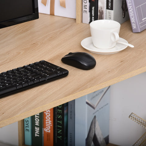 Image of Modern Computer Office Desk Wood Corner Desk with Multi-Tier Storage Shelf