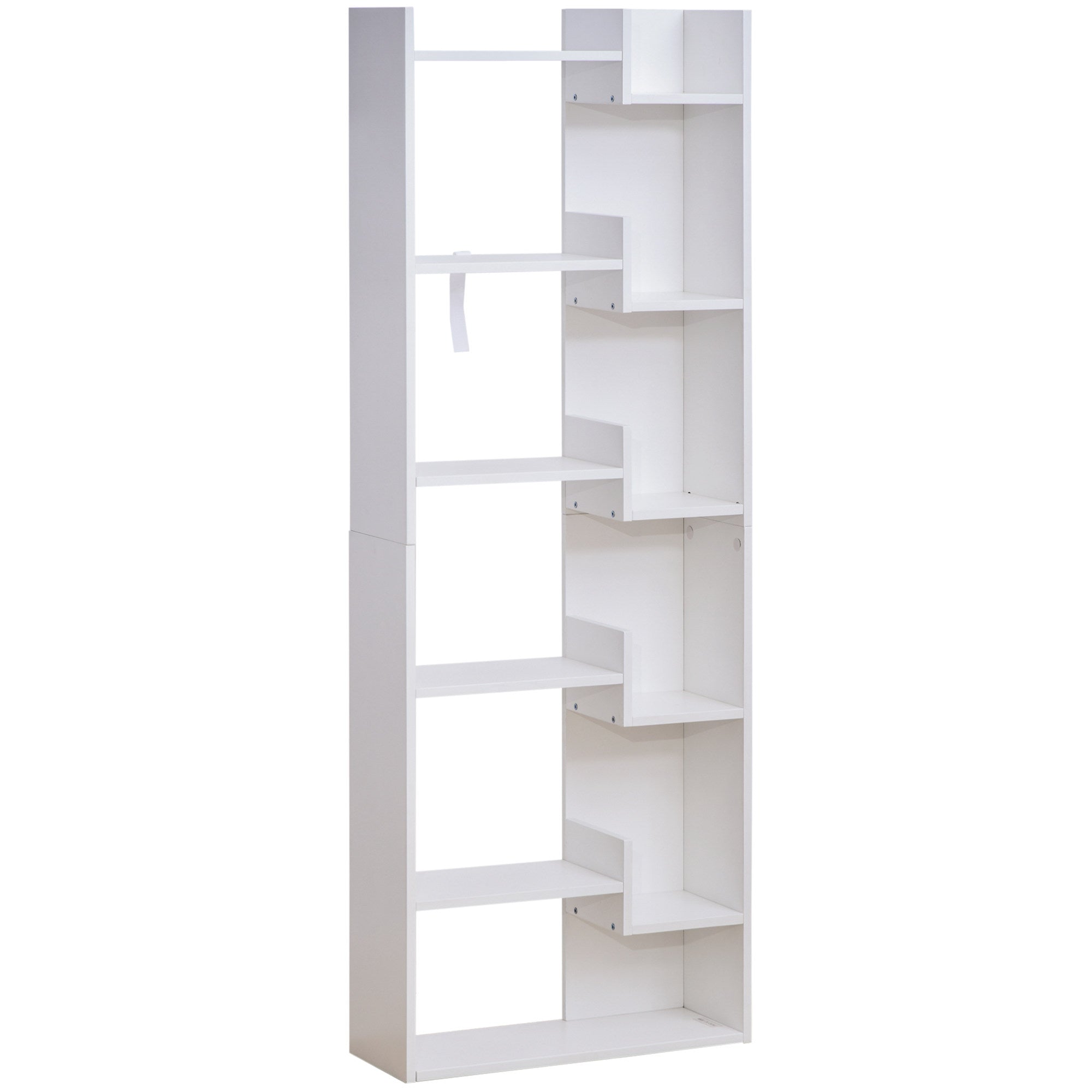 6-Tier Oak Color MDF Bookcase White Open Shelf for CDs Records Books Home Office