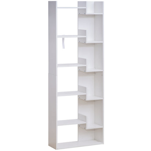 Image of 6-Tier Oak Color MDF Bookcase White Open Shelf for CDs Records Books Home Office