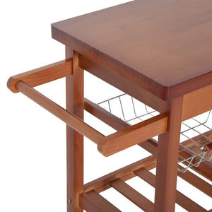 Wooden Kitchen Trolley Cart Basket Drawer Dining Storage w/Roller Holder Wood