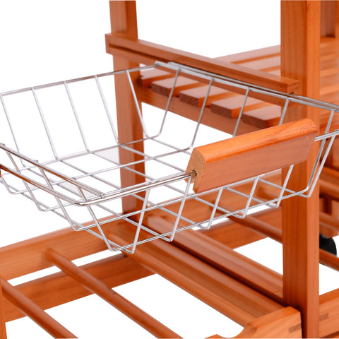 Image of Rolling Kitchen Trolley Cart 4 Tier Storage Wooden Table Rack 2 Drawers Baskets Countertop