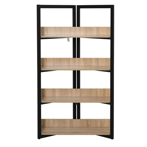 Image of 4-Tier Bookshelf Storage Multifunctional Plant Display Corner Shelf Oak Color & Black