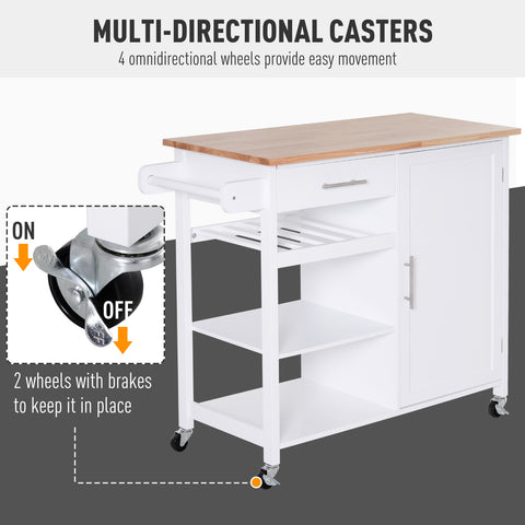 Image of Kitchen Trolley Serving Cart Rolling with Drawer and Open Shelf White