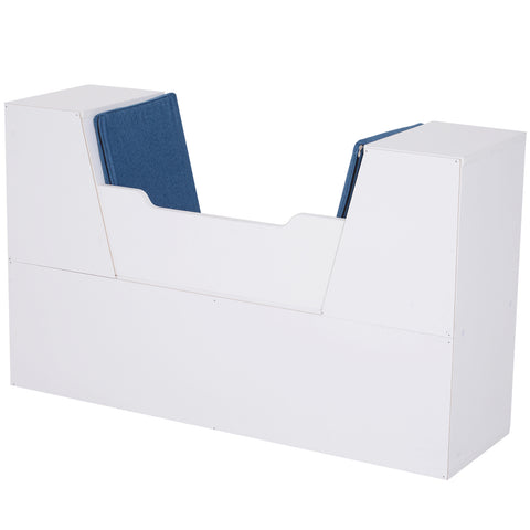 Image of 6-Cubby Kids Bookcase w/ Cushioned Seat Reading Nook Multi-Purpose Storage Organizer Cabinet Shelf Children Bedroom Decor White Blue