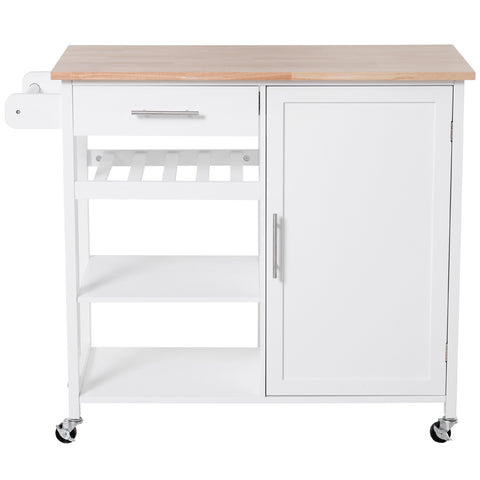 Image of Kitchen Trolley Serving Cart Rolling with Drawer and Open Shelf White