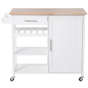 Kitchen Trolley Serving Cart Rolling with Drawer and Open Shelf White