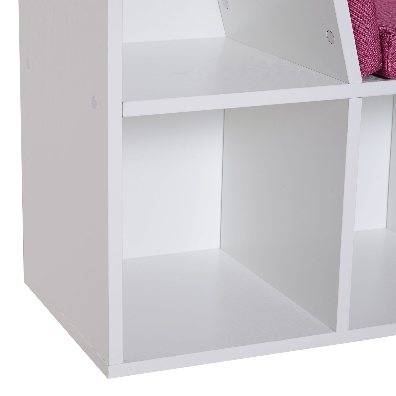 6-Cubby Kids Bookcase w/ Cushioned Seat Reading Nook Storage Organizer Cabinet Shelf Children Bedroom Decor Room White/Pink