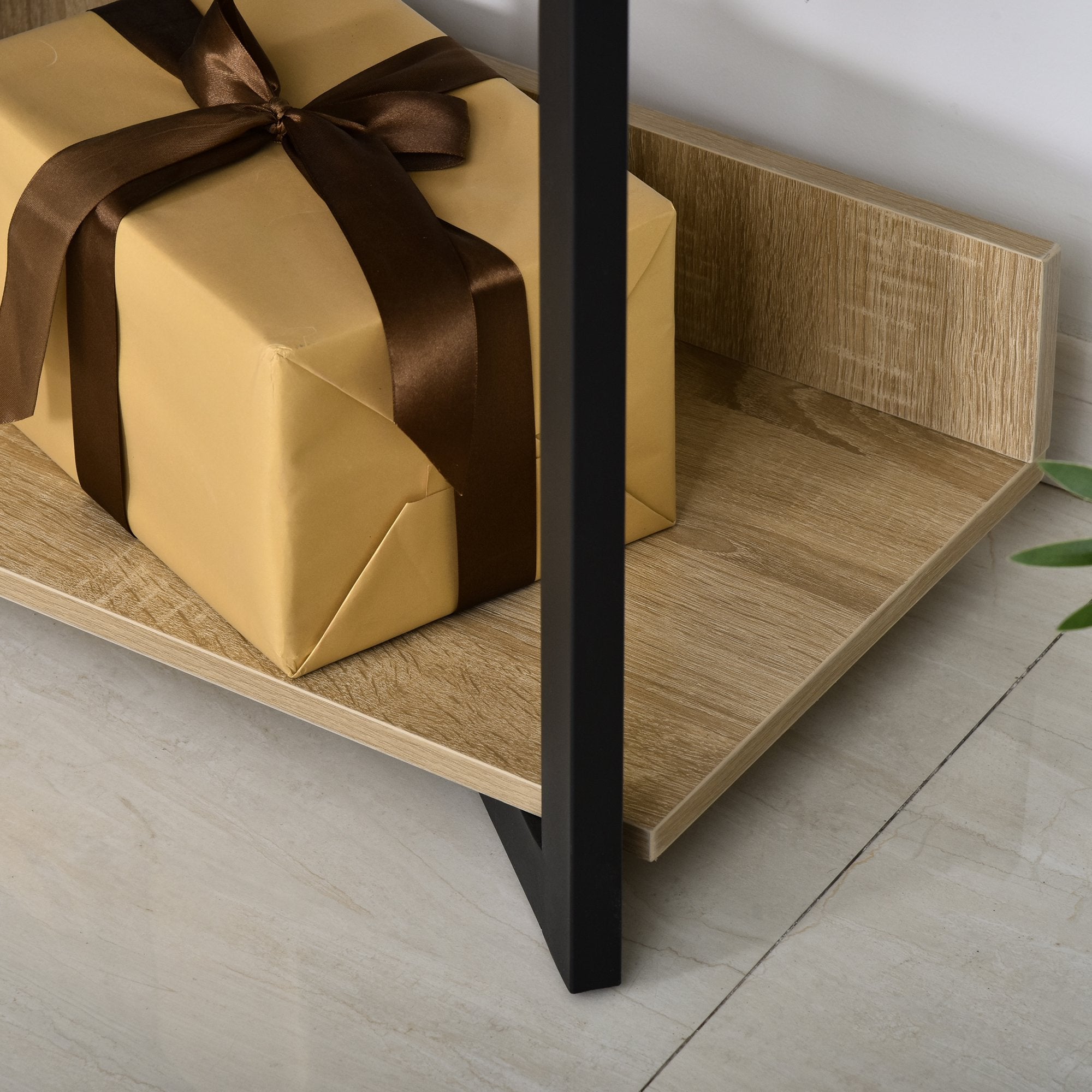 4-Tier Bookshelf Storage Multifunctional Plant Display Corner Shelf Oak Color & Black