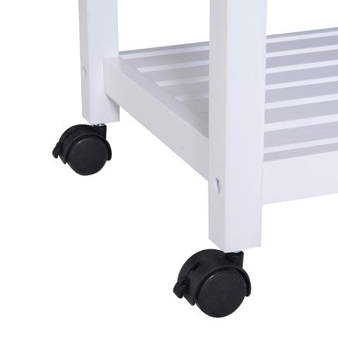 Image of Wooden Rolling Kitchen Trolley Wood Top Island Storage Serving Cart Included Wine Rack with Drawers White