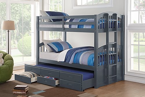 Twin over Twin with Trundle and Drawers Solid Wood - Grey