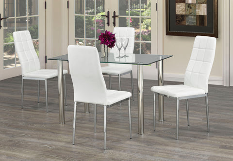 Image of FURNITUREMATTRESSDIRECT-KITCHEN SET WITH CLEAR GLASS TABLE TOP AND BLACK/GREY/WHITE SEAT CUSHION CHAIR H-KS169