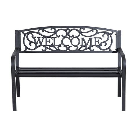 Image of 50” Steel 2 Seat Garden Bench Patio Decorative Chair Metal Backyard Seater Outdoor Furniture, Black