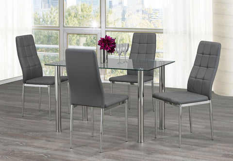 Image of FURNITUREMATTRESSDIRECT-KITCHEN SET WITH CLEAR GLASS TABLE TOP AND BLACK/GREY/WHITE SEAT CUSHION CHAIR H-KS169