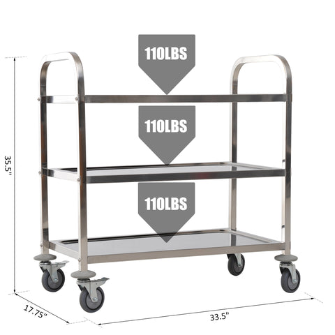 Image of 33" 3-Tier Stainless Steel Rolling Kitchen Island Cart