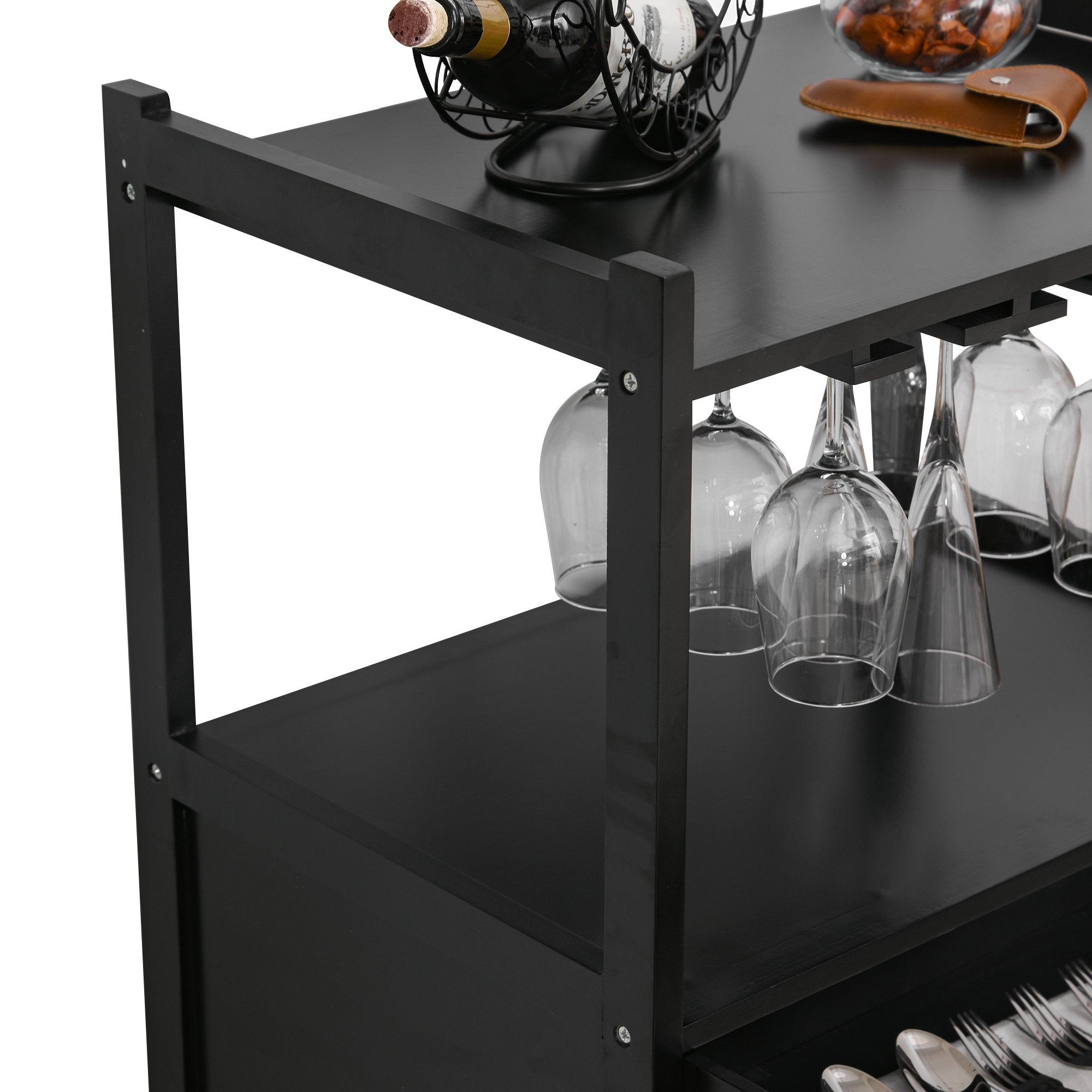 Multi-tier Rolling Kitchen Trolley Serving Cart w/ Drawer Open Shelf Wine Rack