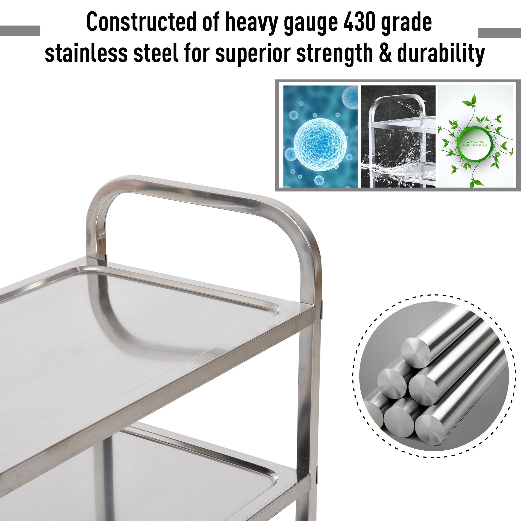 33" 3-Tier Stainless Steel Rolling Kitchen Island Cart