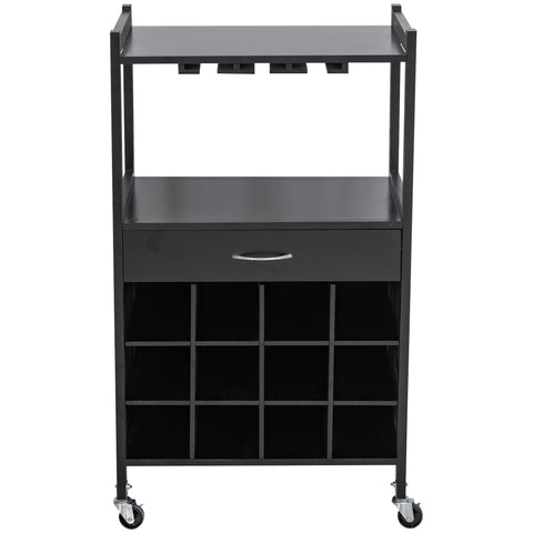 Image of Multi-tier Rolling Kitchen Trolley Serving Cart w/ Drawer Open Shelf Wine Rack
